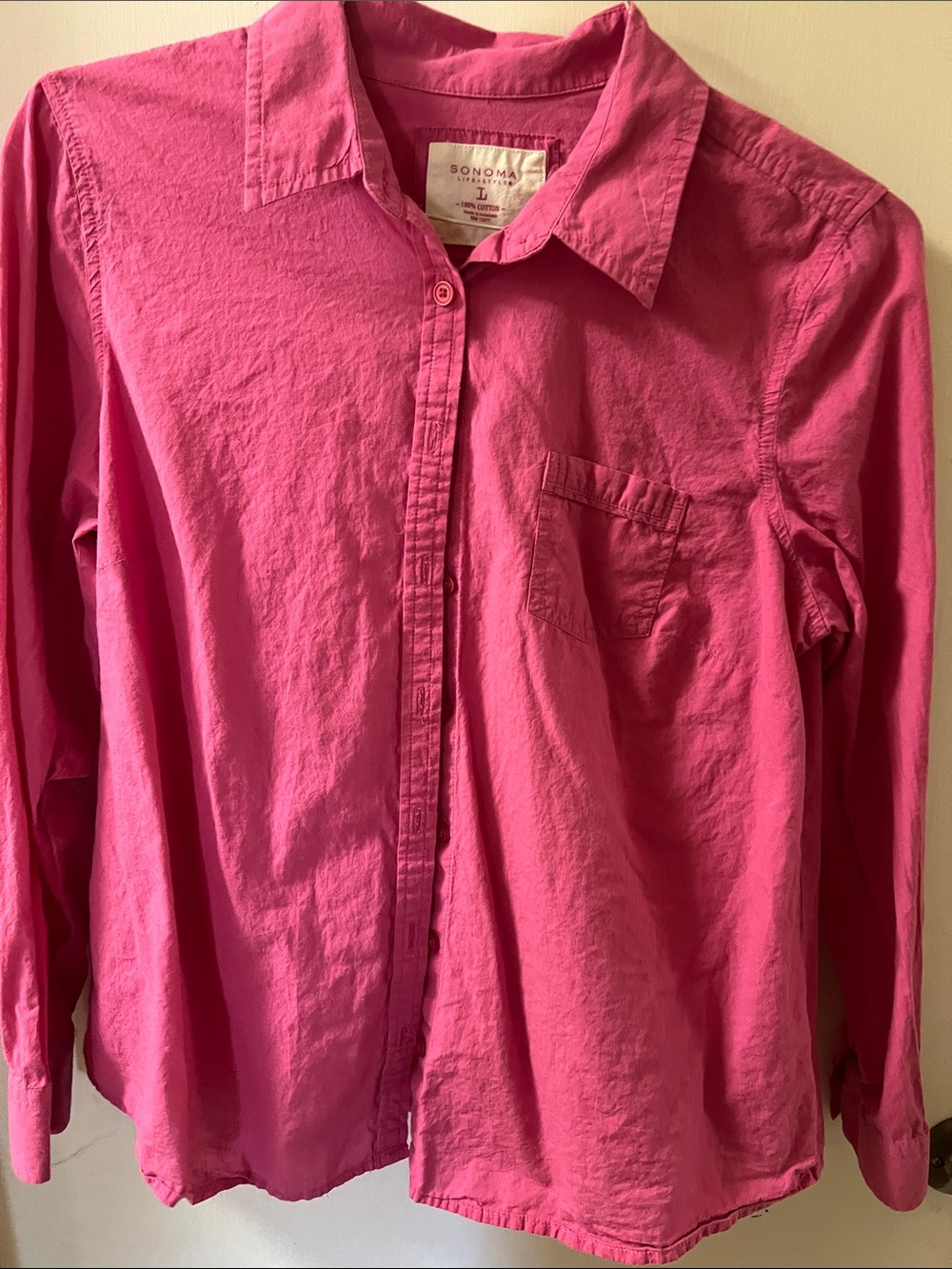 Sonoma Bright Pink Long-Sleeve Button-Down Shirt